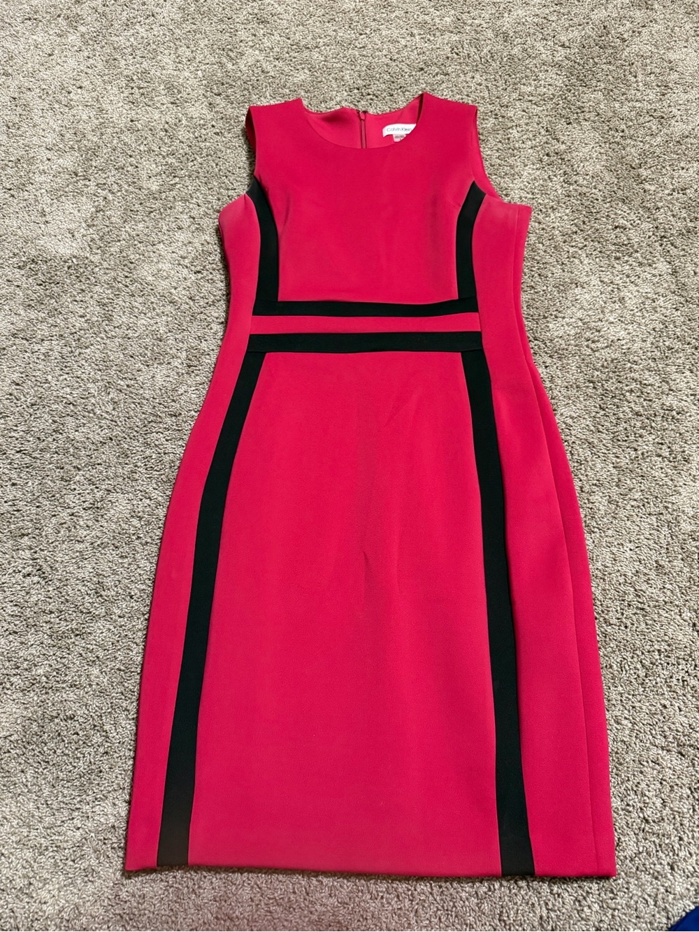Calvin Klein Hot Pink Midi Sheath Dress with Black Trim